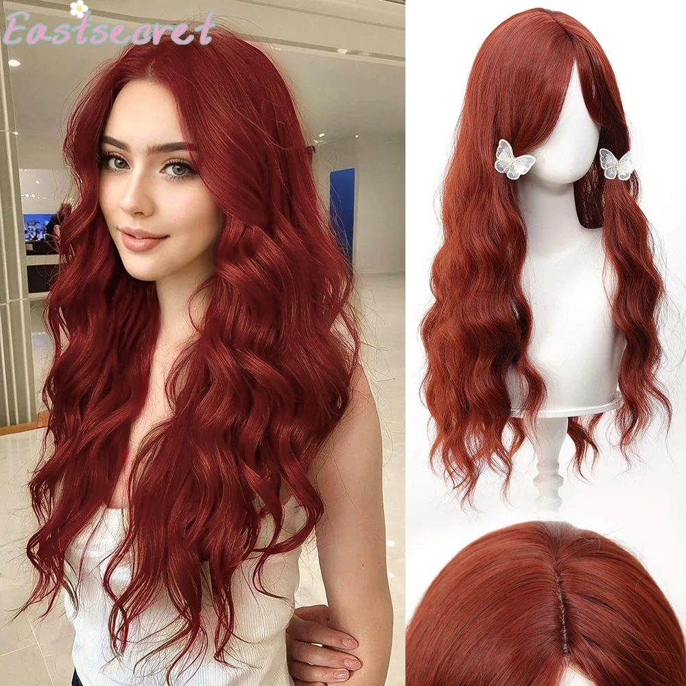 

EAST Water ripple combined with long curly Synthetic hair front lace red brown wavy wig daily role-playingHalloween party