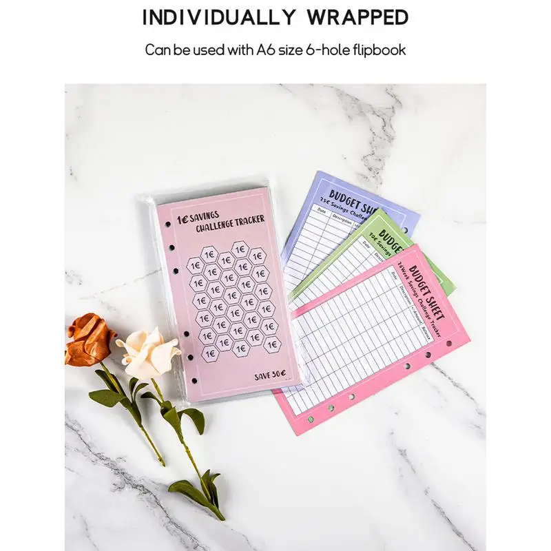 Carpeta de desafío de ahorro de dinero, rastreador para carpetas A6, tarjetas de Desafío de Ahorro