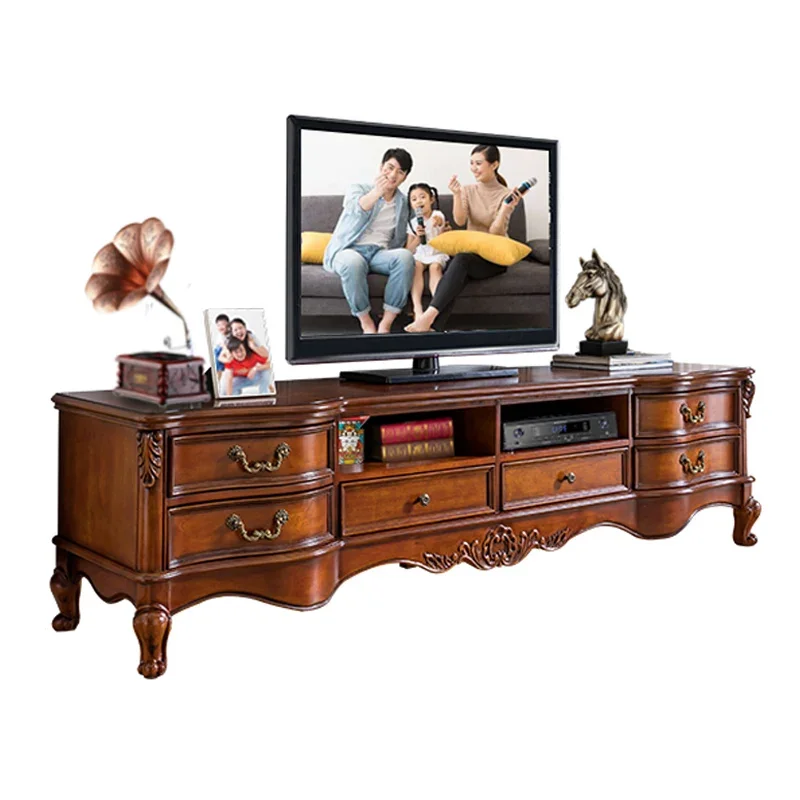 

TV Cabinet Unit Wall Living Room Coffee Table Solid Wood Master Bedroom Retro Floor Cabinet Complete Set 1