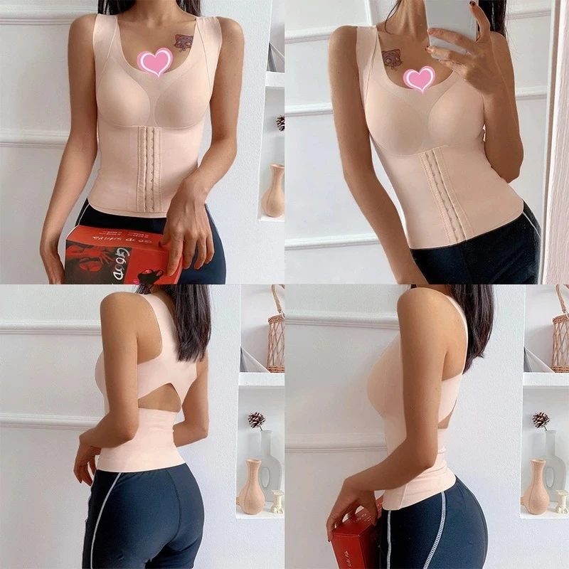 Women 3-in-1 Body Shapewear Posture Corrector Underwear Tummy Control Back Support Push Up Bra Shaper Vest Slim Tank Top Corset