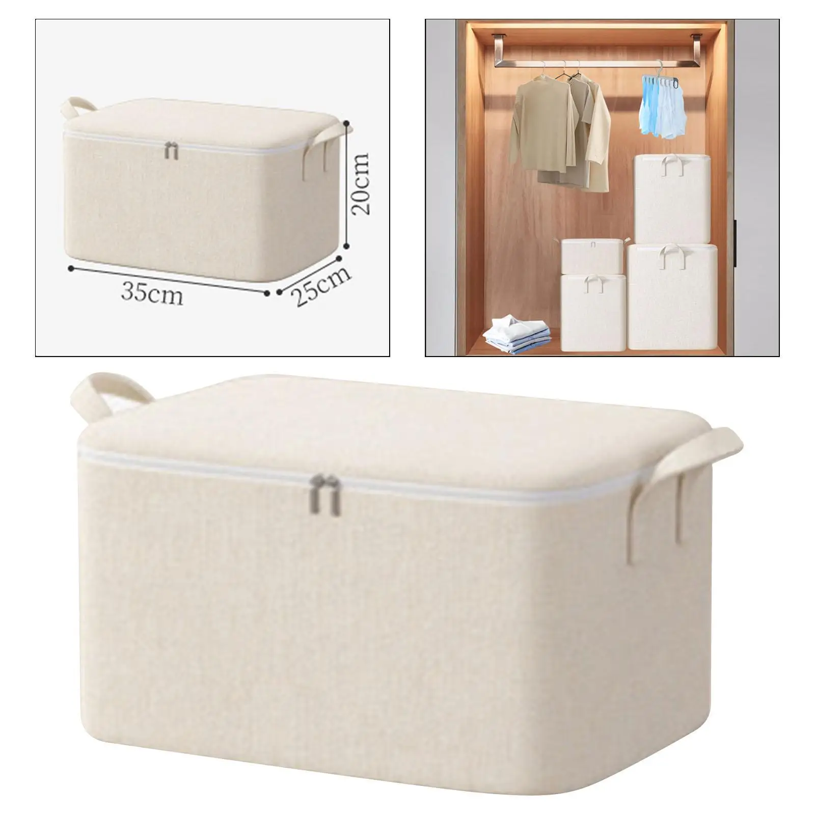 Heavy Duty Foldable Storage Bag Cotton Linen Zipper with Handles for Clothes Blankets Comforters Bedding Organizer for Travel