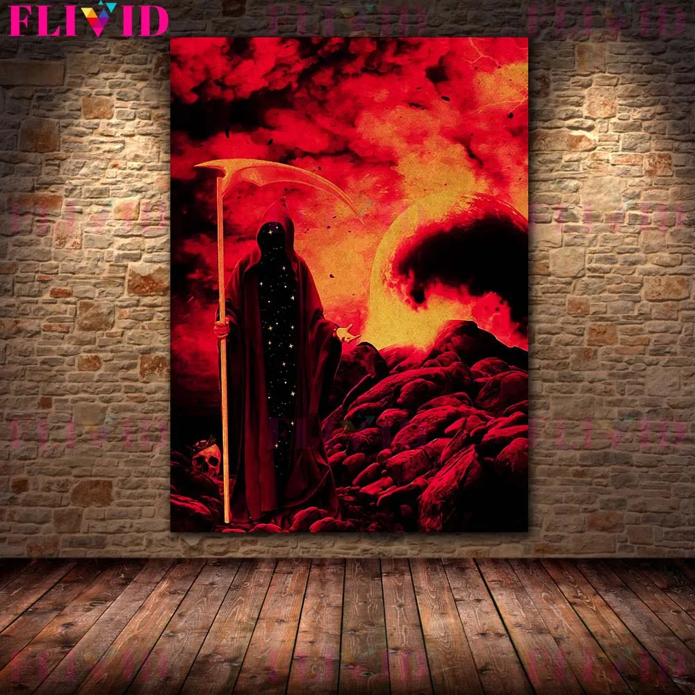 Haunted House Ghost And Cemetery Zombie Vintage Wall Art Canvas Painting Reaper Of Death Abstract Art Poster Print Home Decor