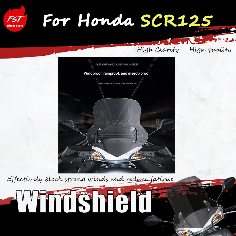 

For the modification of Honda SCR125, adding a high-angled transparent dark brown windshield to enhance wind resistance.