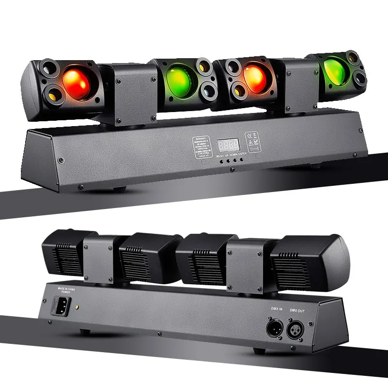 

2025 светодиодные сценические светильники DJ с двойной головкой DMX, атмосферная лампа для бара, луча для домашней вечеринки, окружающее дискотека, танцевальное динамическое осветительное оборудование
