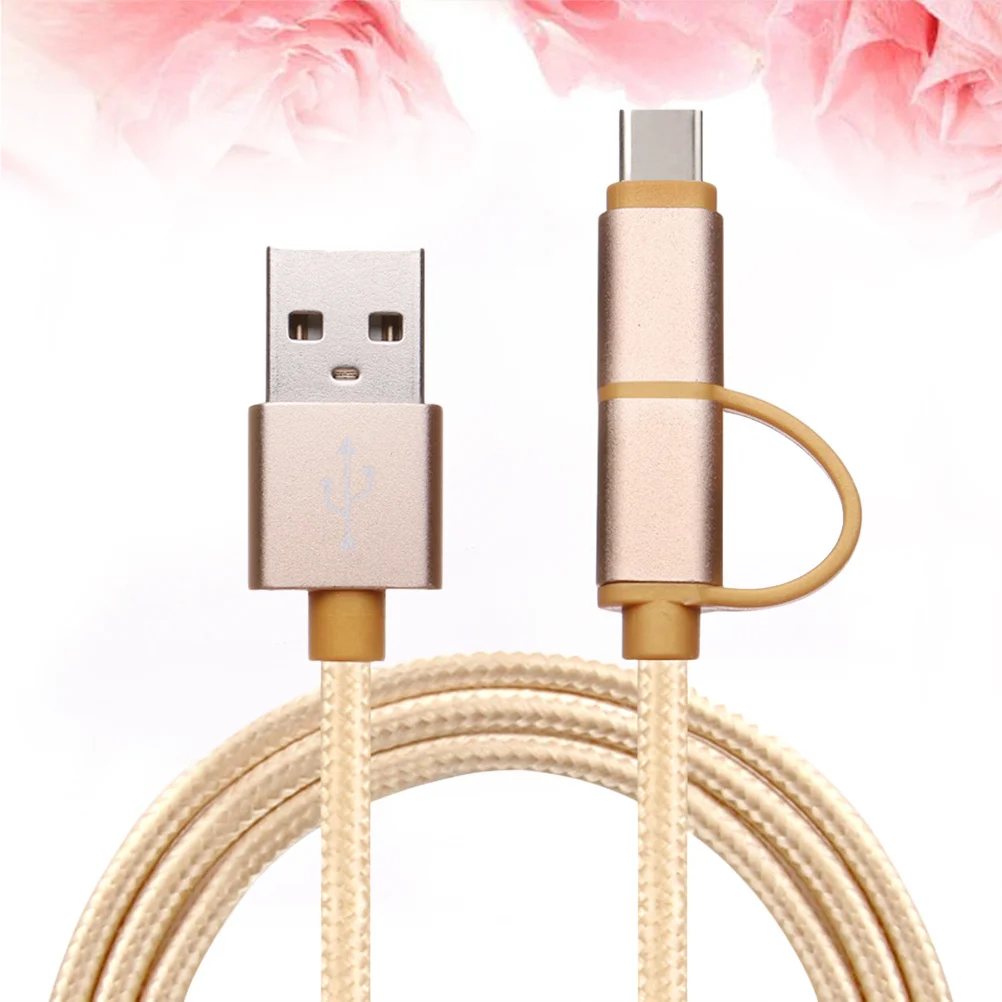 2-in-1 Braided USB-C Cable Golden Durable Fast Charging Data Transfer Multi-Use for Smartphones Tablets Type C Cable