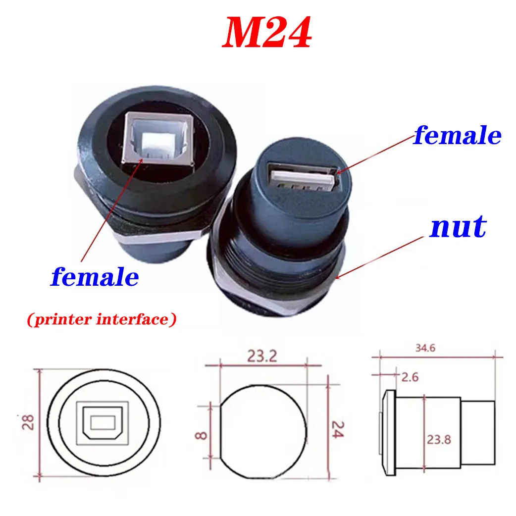 2Pcs Metal Round Socket Module D Type Straight Through Network TYPE-c3.1 USB2.0 USB3.0 Connector Panel Mounting