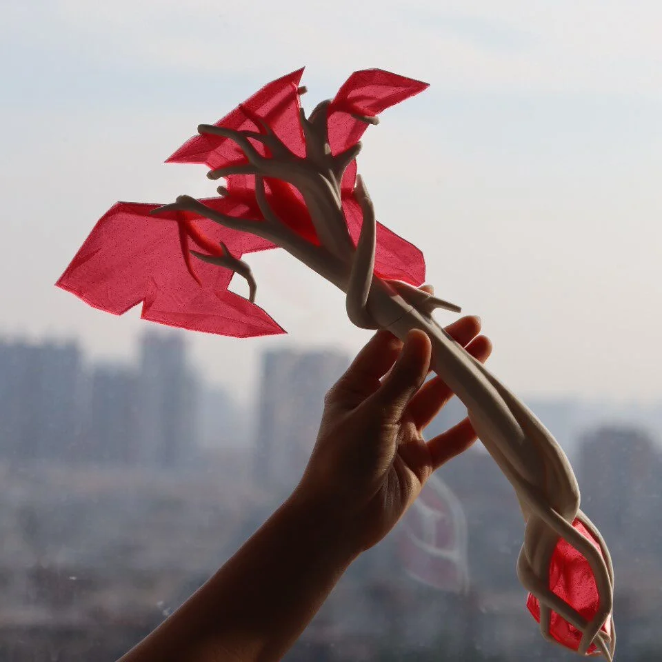 Fantasy Tree Branch Axe 3D Printed Red Crystal Cosplay Weapons Detachable Collectible Model Handmade Craft Desktop Decor Gift