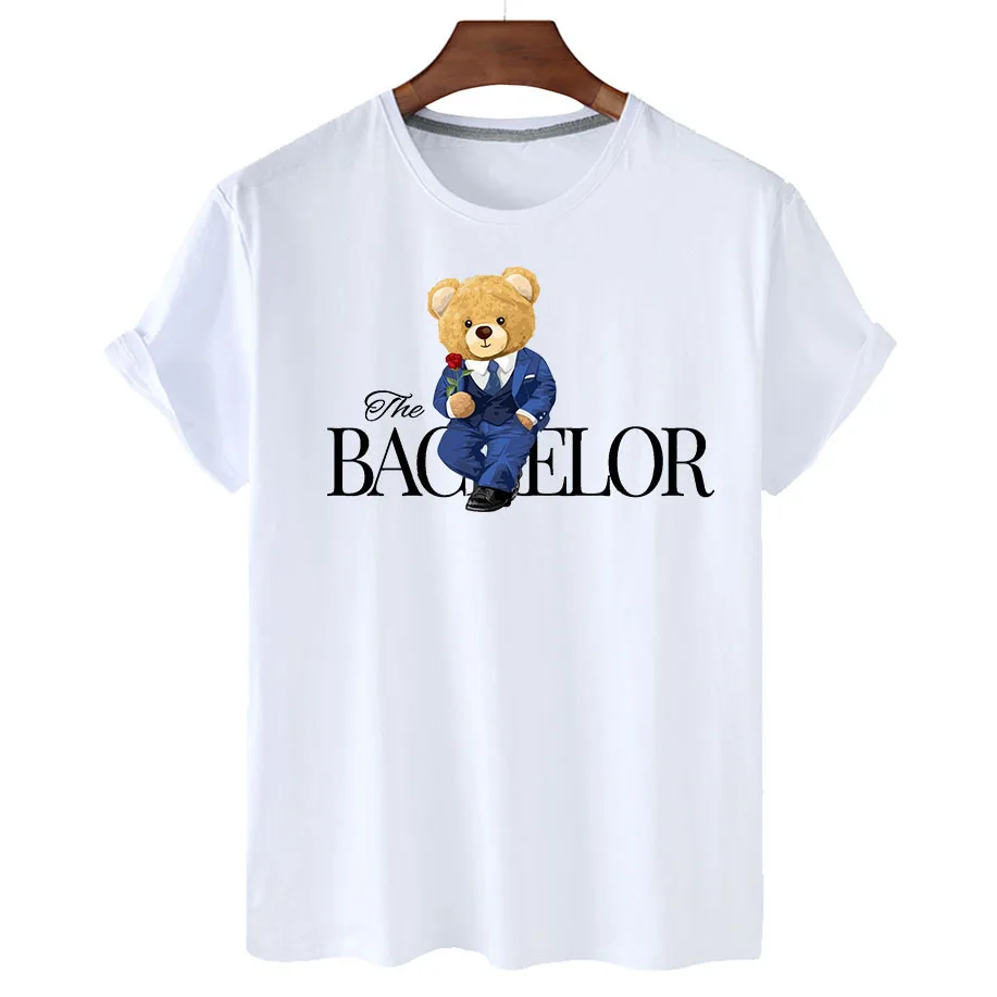 

100% Cotton Gentleman Bear Printed T-shirt Women's Summer Short Sleeve T-shirt 2022 Women's Fashion Shirt Unisex O-neck T-shirt