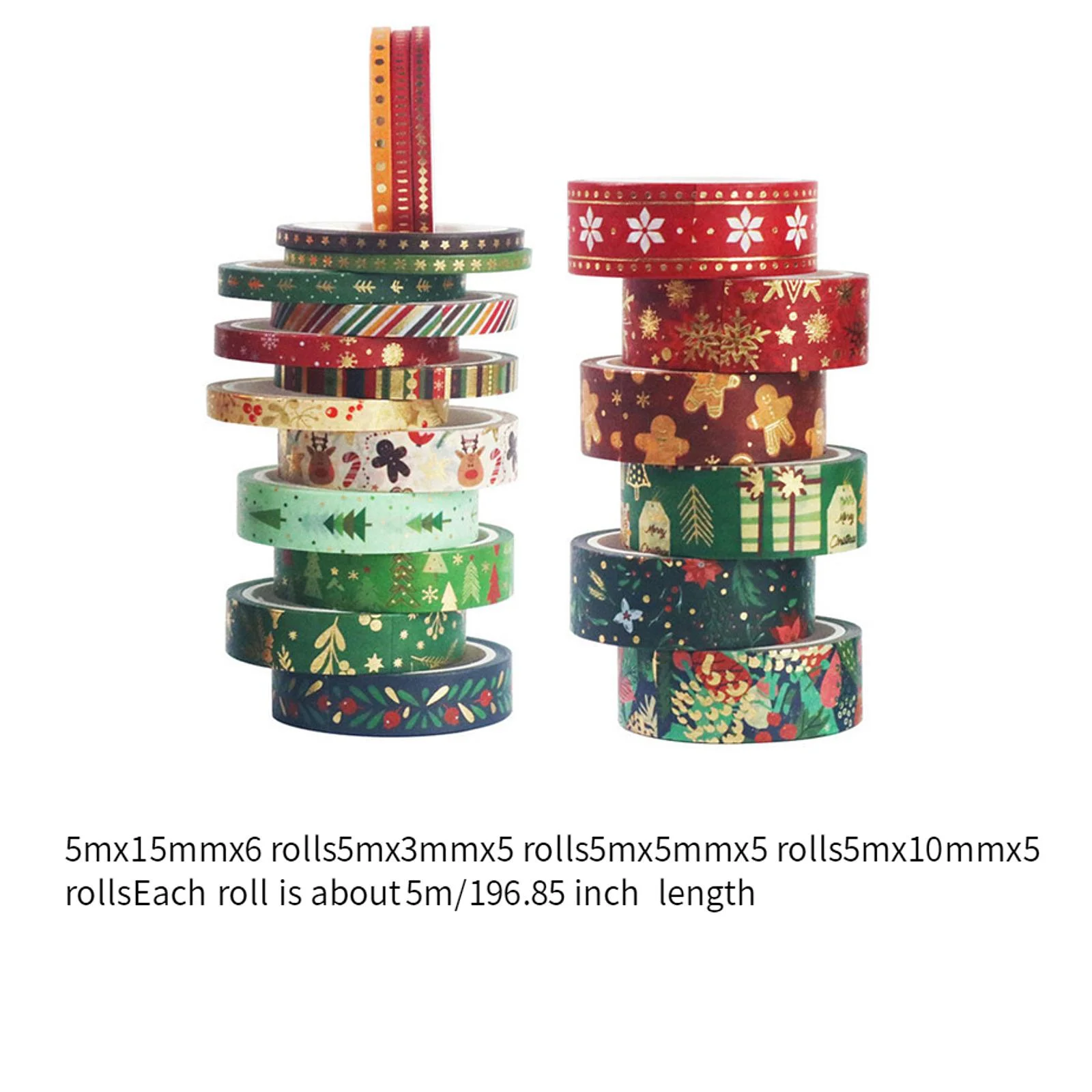 21x Weihnachts-Washi-Tape-Set, Abdeckbänder für Bastelbedarf, Geschenkverpackungen