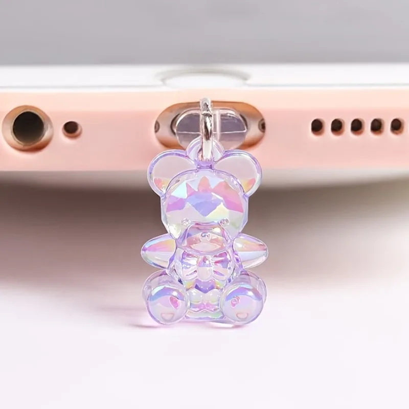 Kawaii Phone Dust Plug Charm Acrylic Bear Jack Dust Protection Stopper Cute Anti Dust Cap Charge Port Plug For iPhone Type C/IOS