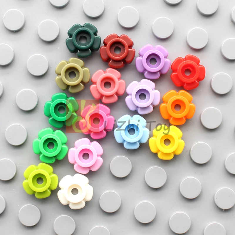 100pcs MOC Brick 24866 Plate Round 1x1 with Flower Edge 5 Petals Building Block Plant Garden Compatible with Grass Assembled Toy