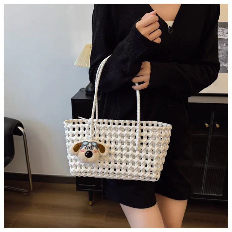 

​2025 Summer Woven Tote Bag - Korean Style Beach Boho Shoulder Purse for Women, Lightweight Basket Bag Casual​