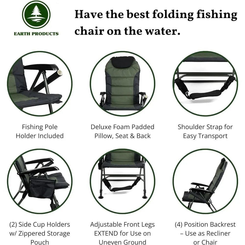 Ultimate Camp Chair for Adults, 4-Position Outdoor Seating with New Adjustable Front Legs,  Built-in Pillow for Head Support