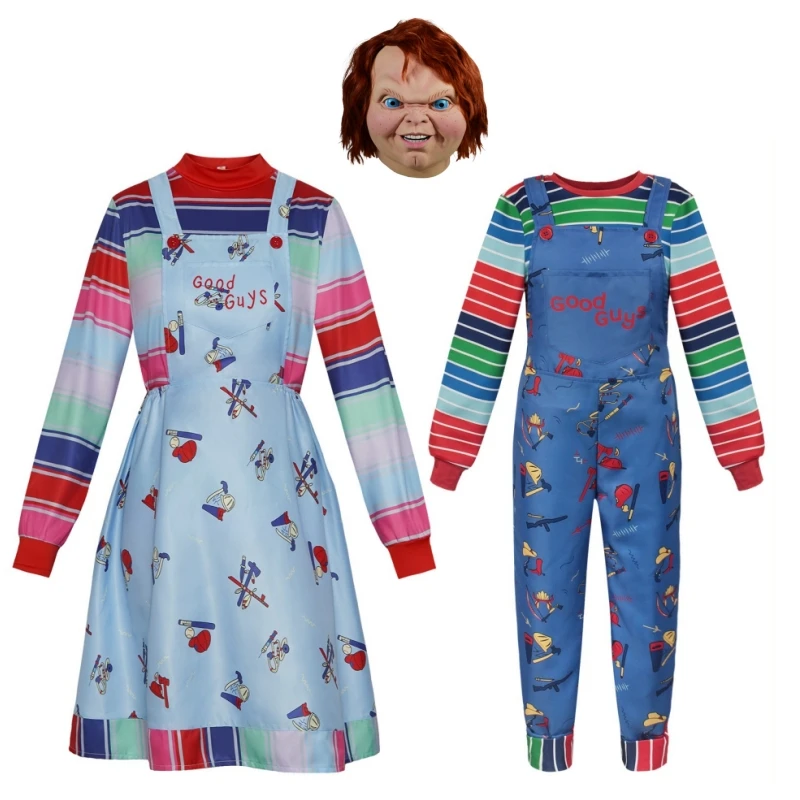 

Chucky Cosplay Costume Horror Movie Cosplay Halloween Costume Lone Sleeve Dress Jumpsuit Cos Suits Stage Performance Costumes