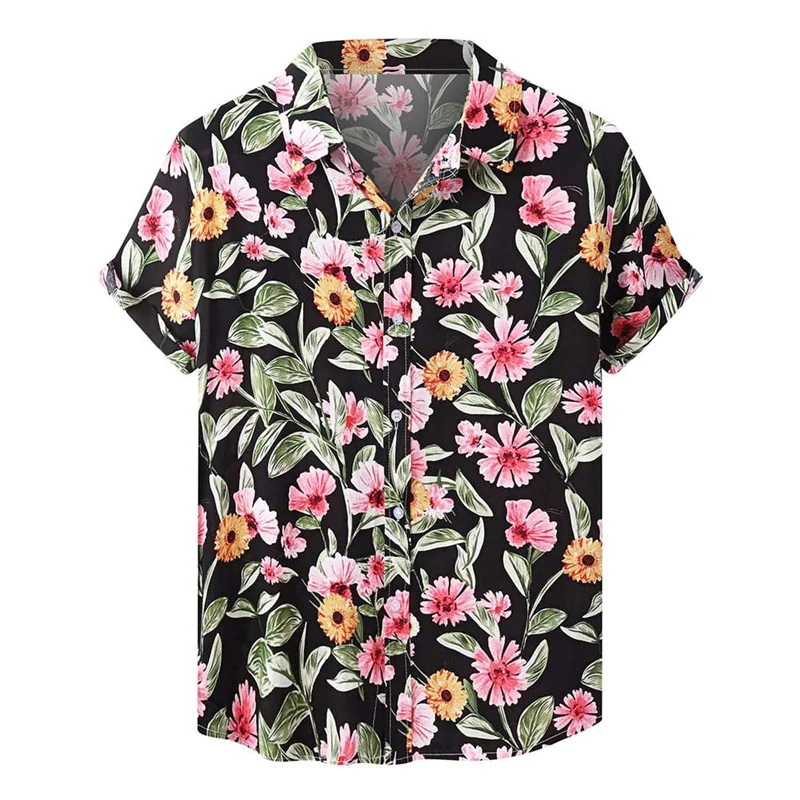 Camisa havaiana de botão floral masculina, roupa masculina, manga curta, estampada floral, moda de rua casual, na moda, verão