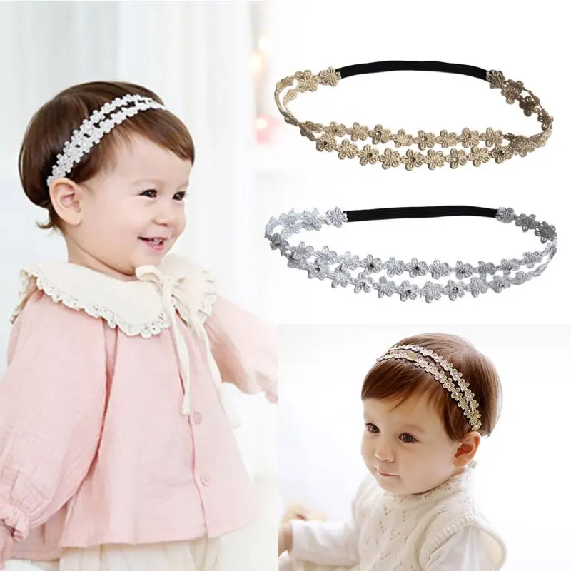 Baby Girls Headband Crystal Flower Toddler Hair Band Elastic Kids Party Headwear Soft Nylon Hairbands Child Hair Accessories