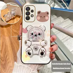 A 52 A 32 Luxury Cute Bear Phone Holder Case On For Samsung Galaxy A32 A22 A33 A51 A52 A52S A53 A71 A72 A73 4G 5G Stand Cover