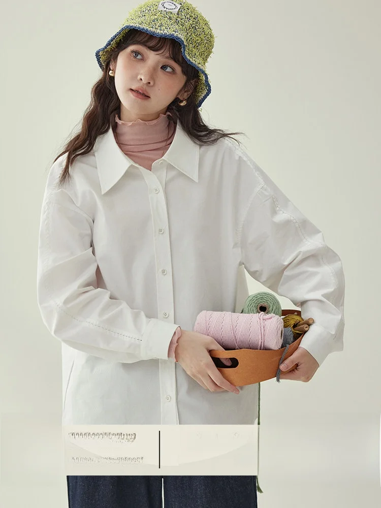 

AMUU Original North Island Long Sve Turn-down Collar Side Hollow out Boyfriend Sle Cotton irt Women Winter Faion Pur...