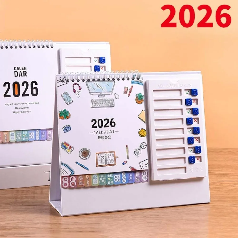 

Chinese New Year Style 2026 Desk Calendar Coil Binding with Notes Horse Year Calendar Cartoon Pony Month Date Display