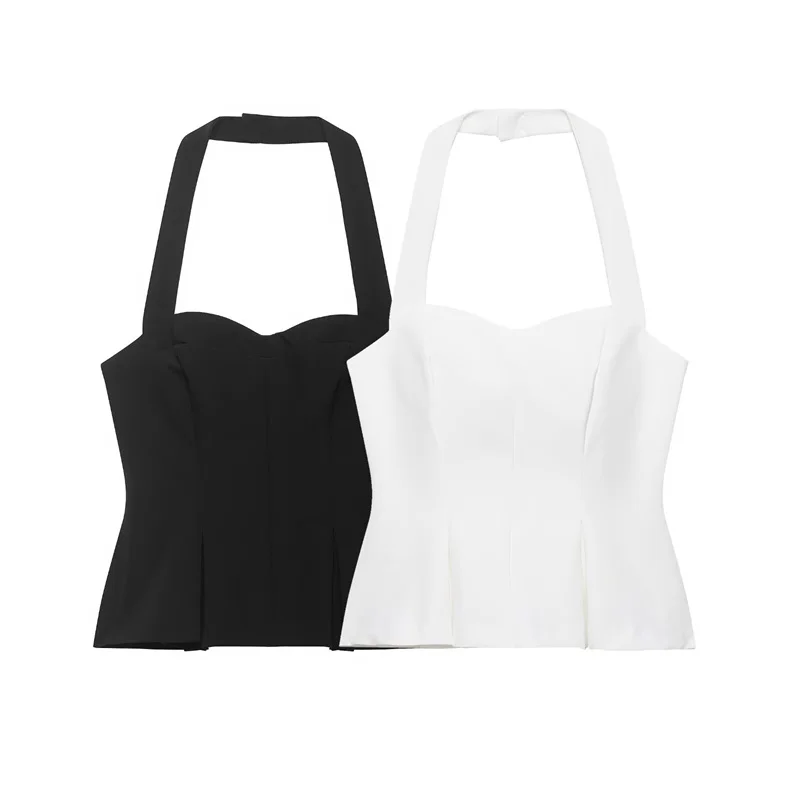 

Летний женский топ-халтер без рукавов с открытой спиной, повседневный укороченный топ-жилет, женская одежда