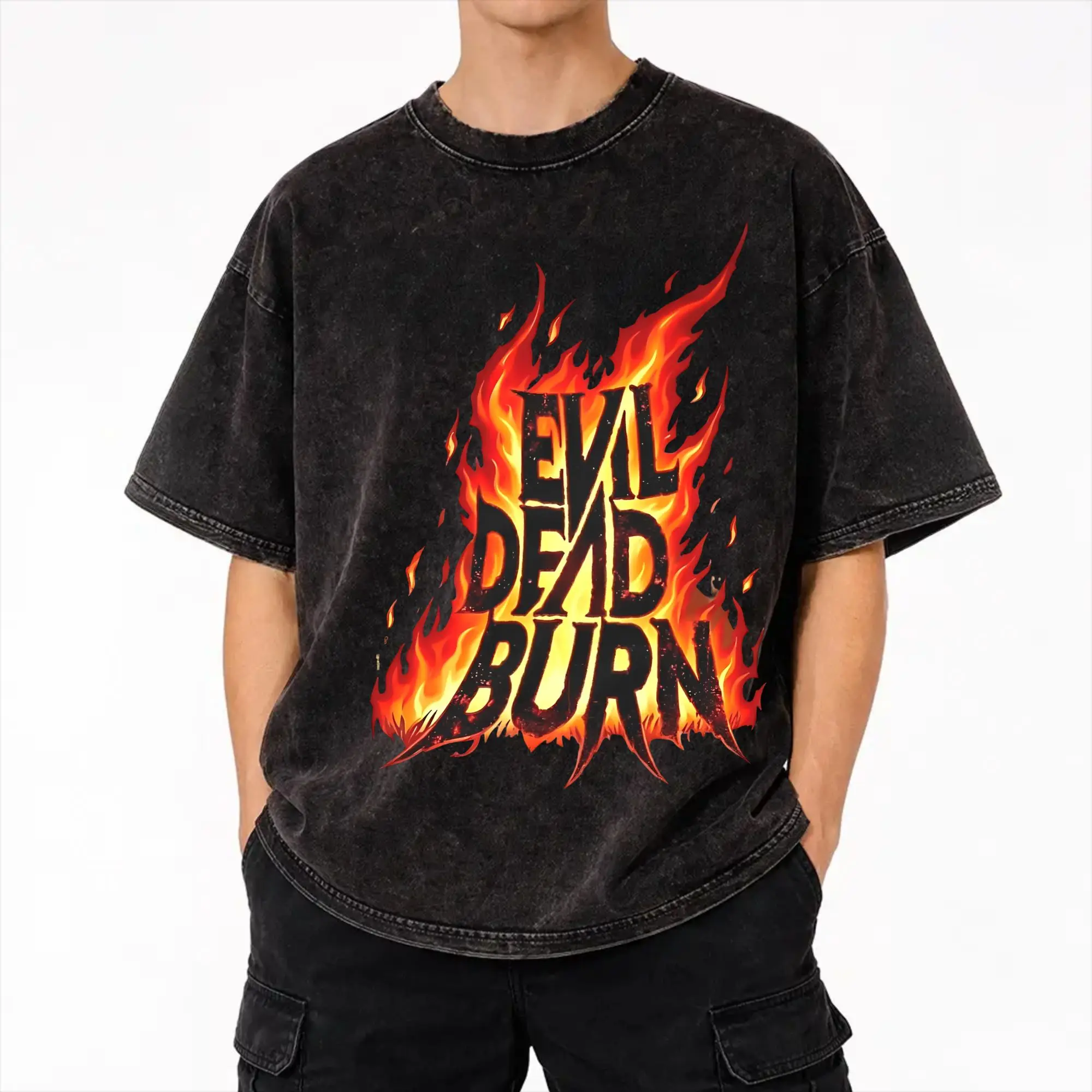 Harajuku Washed Shirt evil dead burn 2026 Merch Retro T-Shirts Oversize  Streetwear Cotton Summer Tees