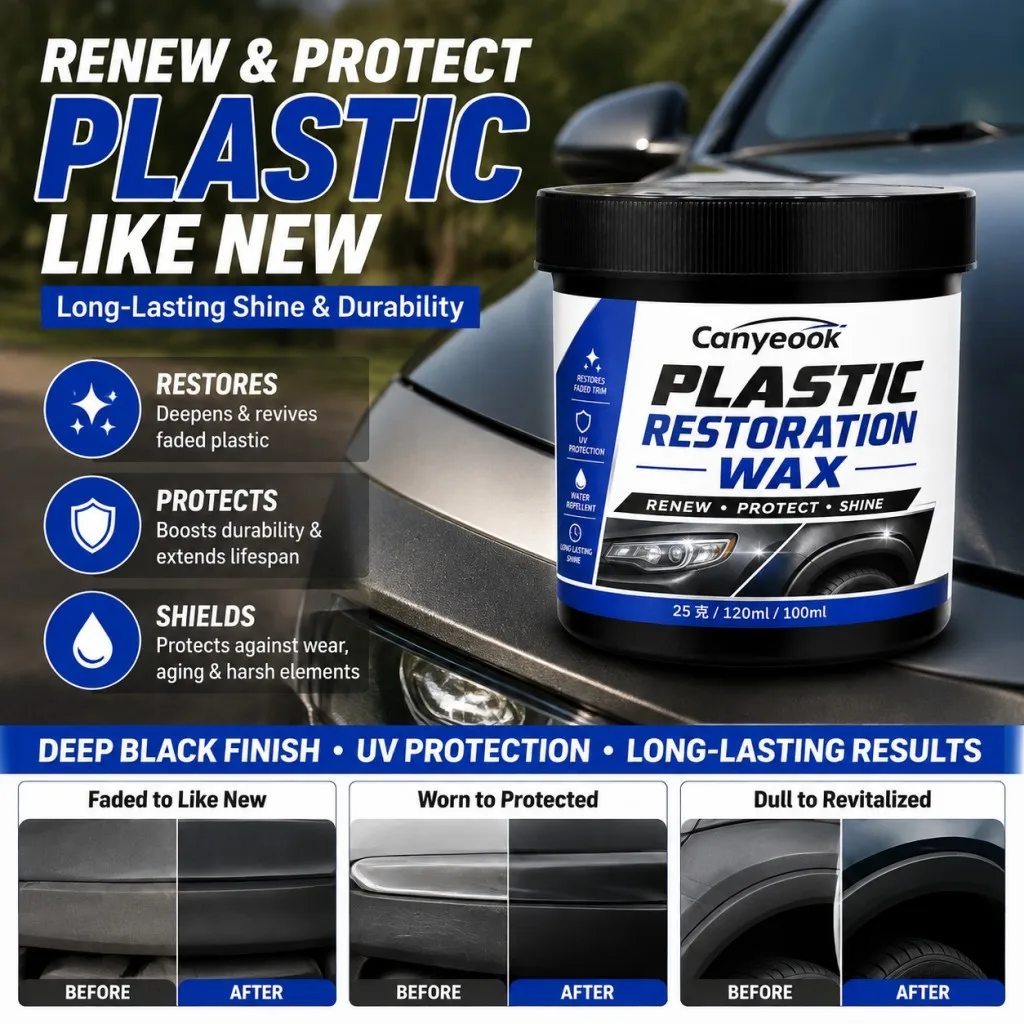 CANYEOOK Black Plastic Restorer Wax - Deepens & Restores Faded Plastic Color, Boosts Durability & Lifespan, 150G