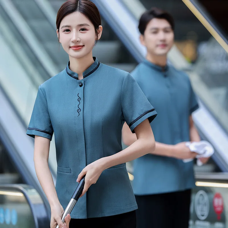Hotel Room Cleaning Staff Uniform Short Sleeve Mall Sales Office Property Cleaning Auntie Workwear Set Unisex