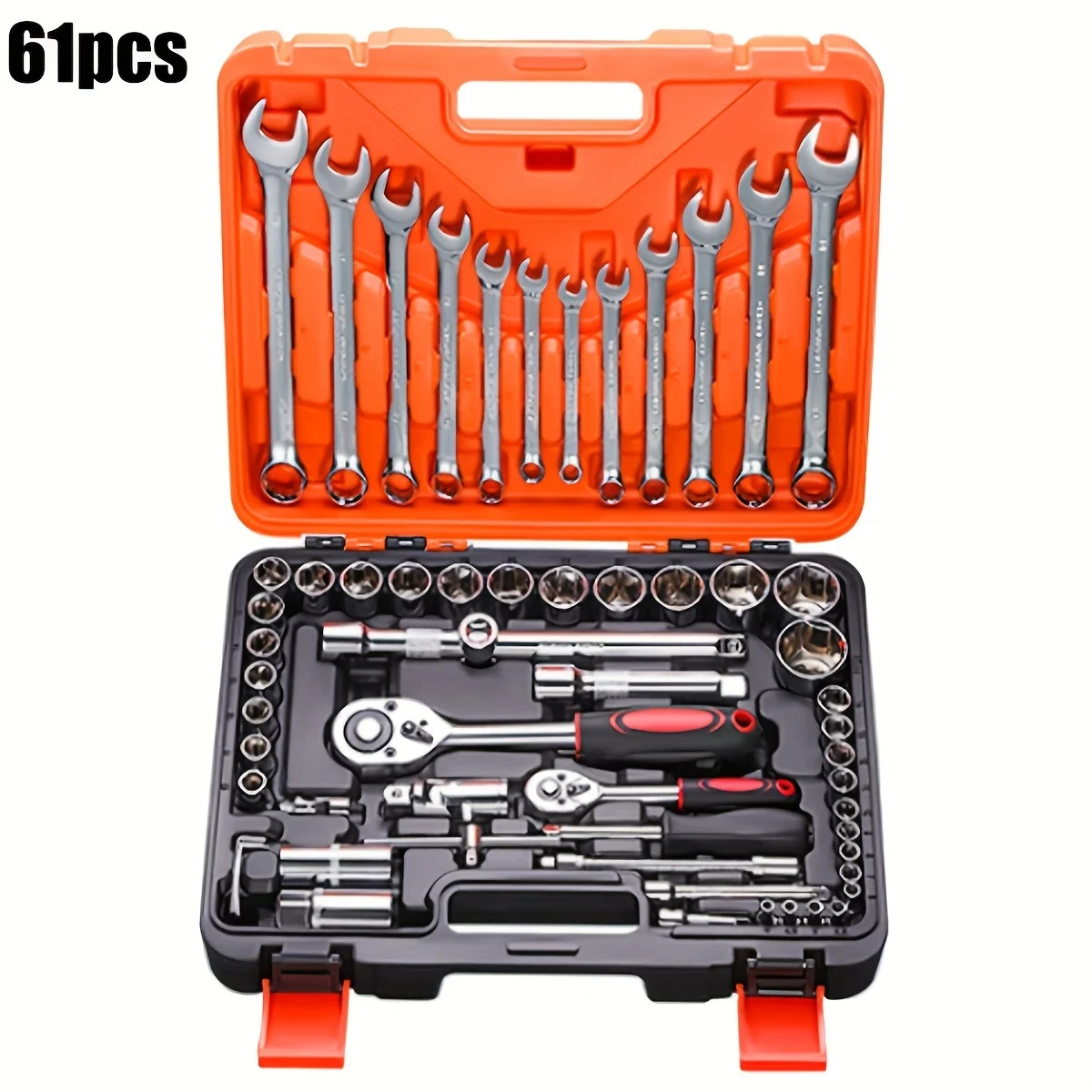 61pcs Socket Set,1/2 1/4 3/8inch Ratchet Wrench Set with Metric S2&CR-V Sockets Set Mechanic Tool Kits for Auto Repair Household