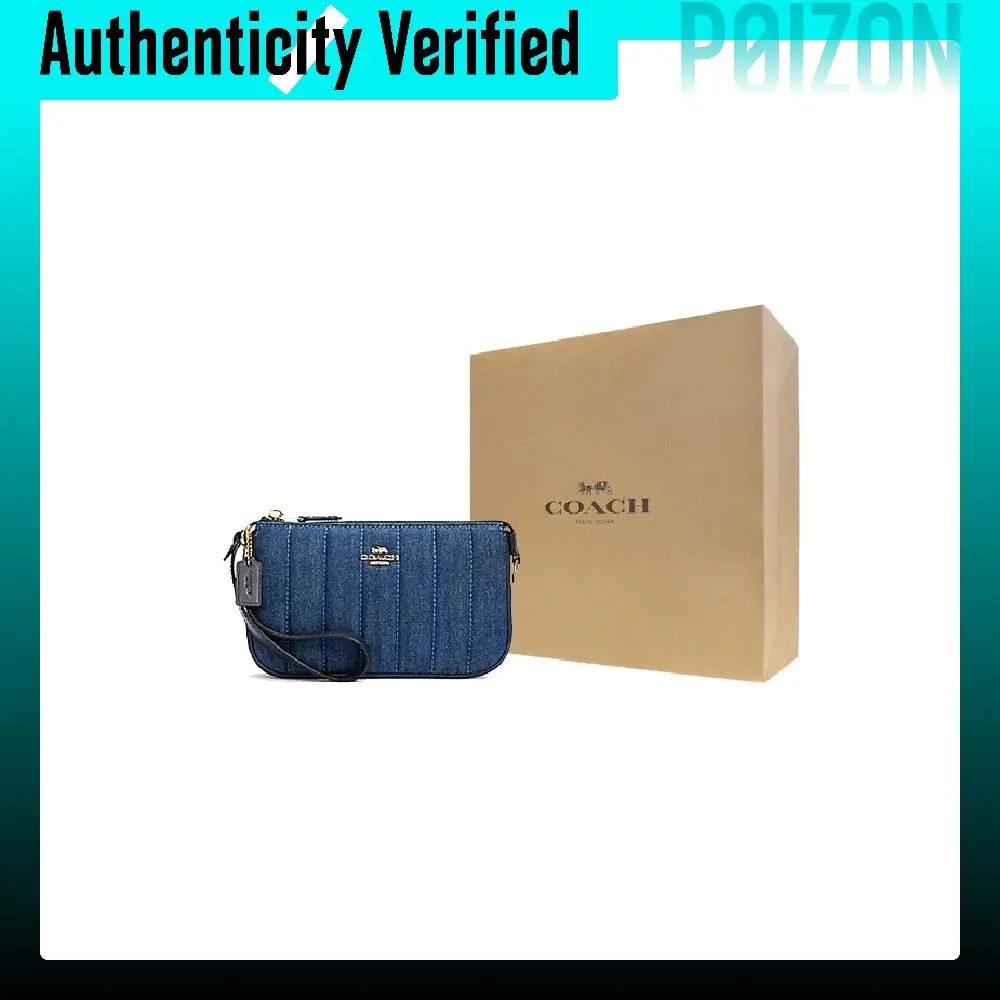 COACH Nolita Quilting Denim With Leather Pochette Underarm Clutch Wrist Bag Handbag Small Women's Blue C3332-IMDEI view 2
