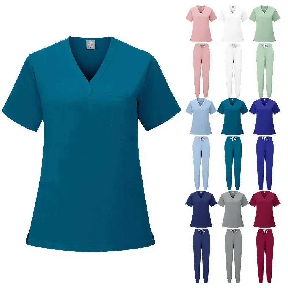 Nieuwe Scrubs Set Medische Uniformen Stretch Scrub Tops Met Zakbroek Verpleegstersuniform Arts Chirurgie Overalls Schoonheidssalon Werkkleding