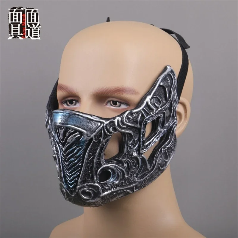 Game Mortal Kombat SCORPION Cosplay Mask Anime Golden Half face Latex Mask For Women Men Cosplay Halloween Party Mask Gifts