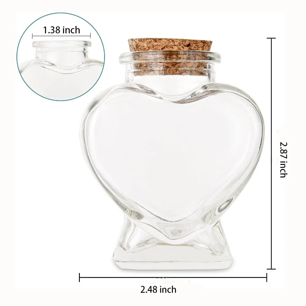 Empty Mini Glass Heart-Shaped Bottles with Cork Stoppers Small Glass Bottles Jars for DIY Art Crafts Decoration Party Supplies