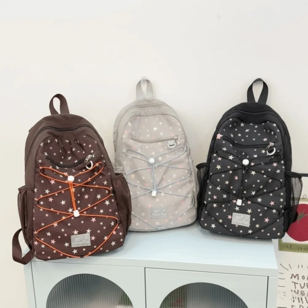 Trendy Nylon Outdoor Backpack Wear-resistant Star Print School Bag Large Capacity Korean Style Women's Backpack Adults