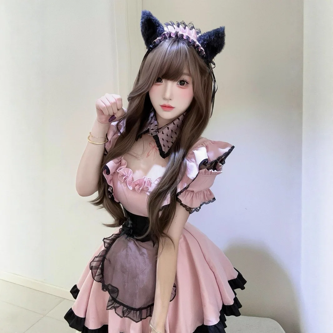 

New Japanese-style Cute Maid Dress Cosplay Sweet Girl Lace Cat Maid Uniform Set Lolita Skirt Halloween Maid Dress Lolita