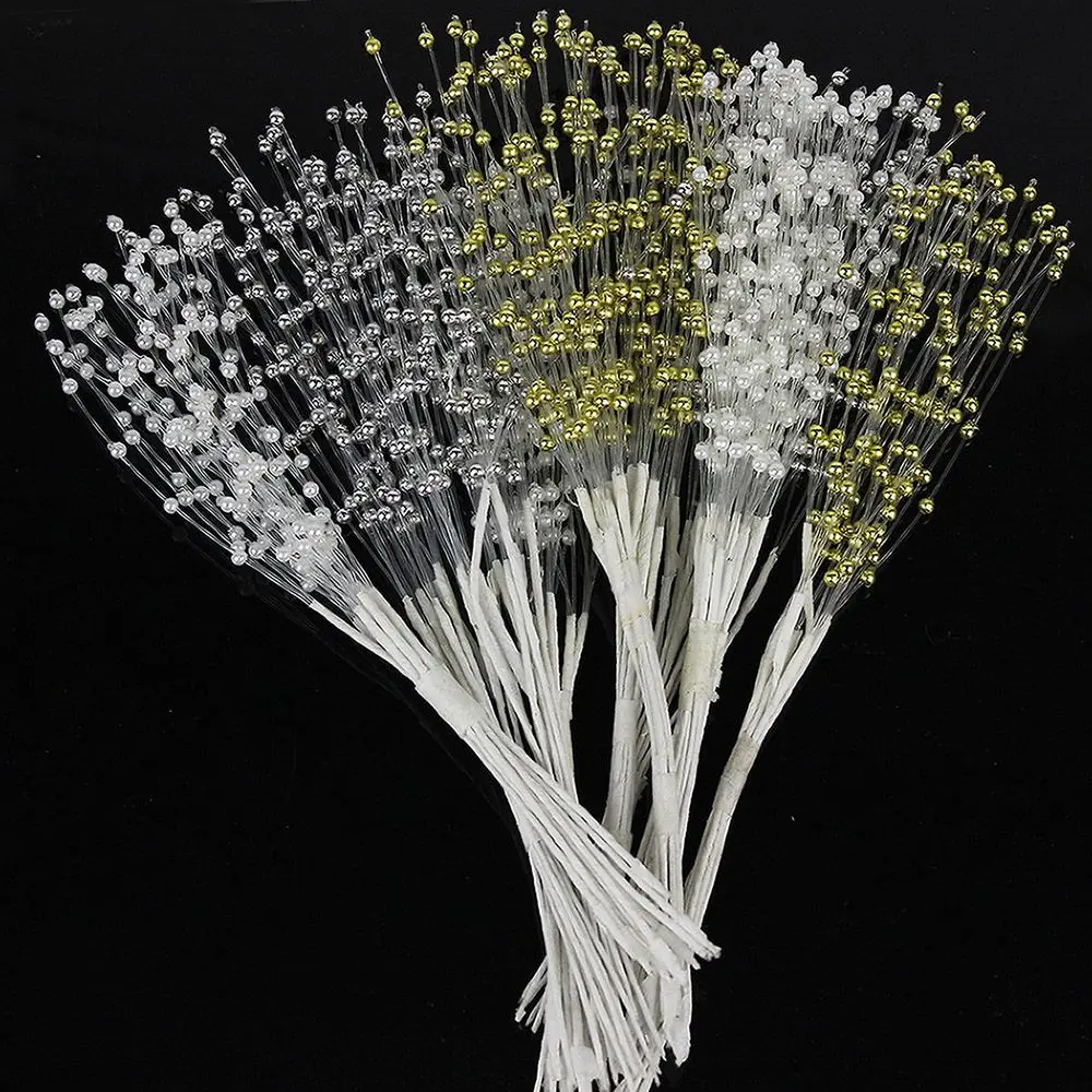 10pcs Bunch String Pearl Sticks Bridal Bouquets Artificial Flower Arranging Beaded Handmade Flower Stem Bead Wedding Party Decor