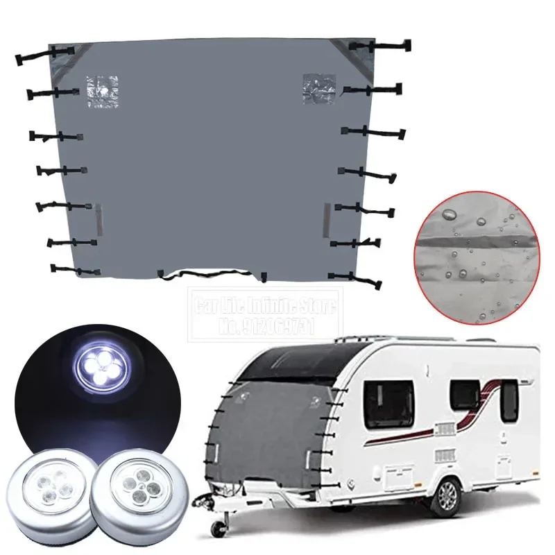 LED Dustproof Cover Reflective Strip light windshield Snow Cover Waterproof Oxford Cloth RV Caravan Front Towing Cover Protector