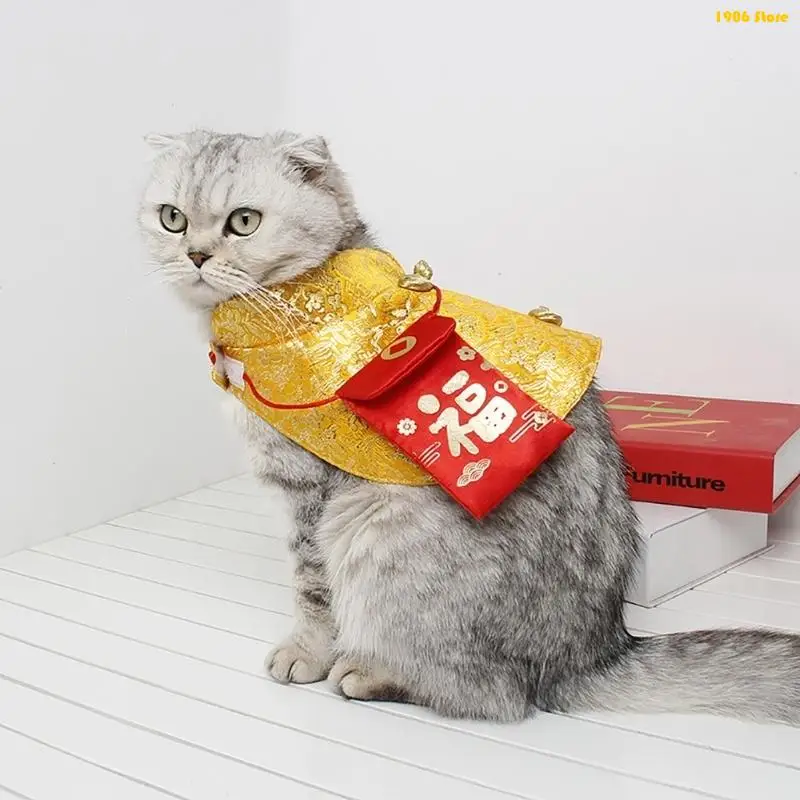 U1JB Chinese New Year Costume for Cat Dog Traditional TangSuit Dog Holiday Suit