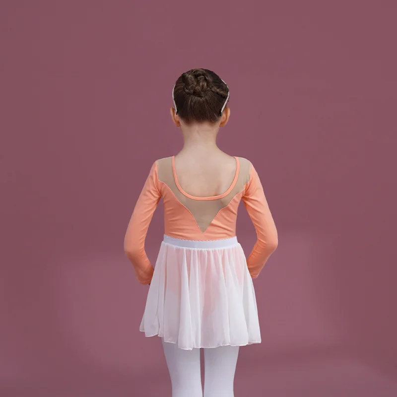 키즈 소녀 체조 레오타드 Bailarina Dancewear 의상 전면 및 후면 V 자형 탄성 메쉬 댄스 발레 어린이 공연