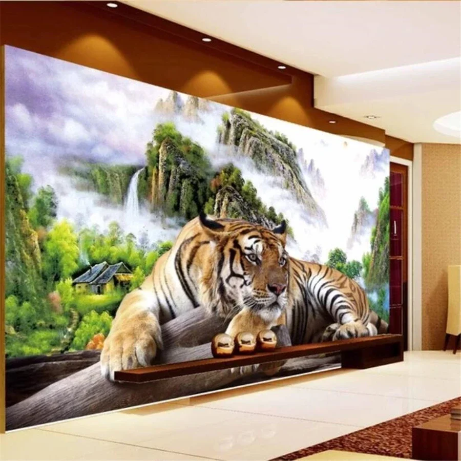 Custom wallpaper 3D Mural Tiger King Dominating Sofa Living Room Bedroom Background Art Paper Decoration down the Mountain Theme
