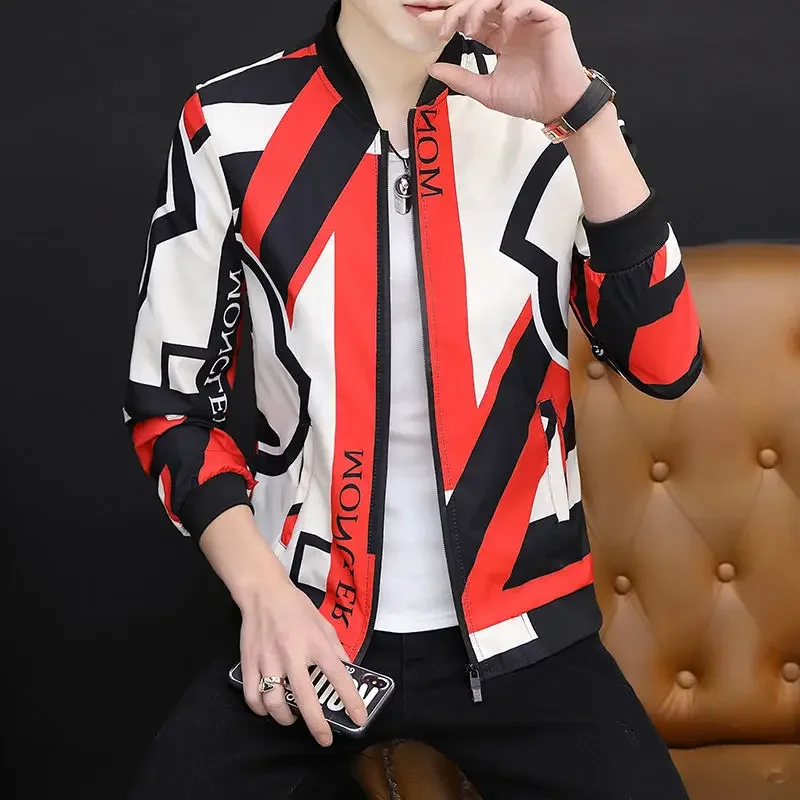 LIBIELIY Fashion Stand Collar Zipper Color Printed Letter Jackets Men's Clothing 2024 Spring Autumn New Loose All-match Tops Cas