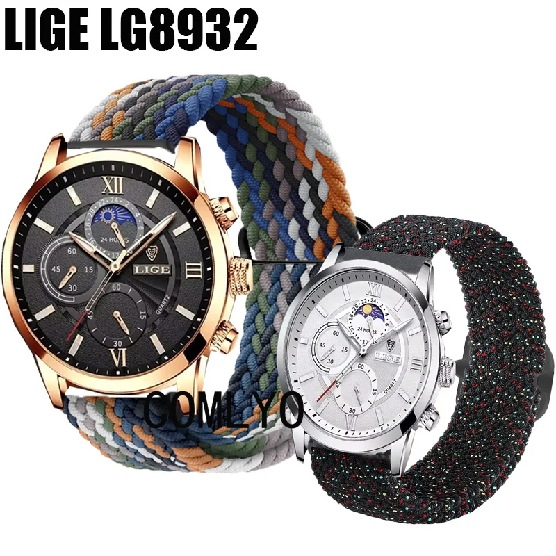 حزام ساعة Lige للرجال ، سوار معصم قابل للتنفس ، سوار ساعة ، حزام نايلون ، قابل للتعديل ، ساعة ذكية ، LG8932