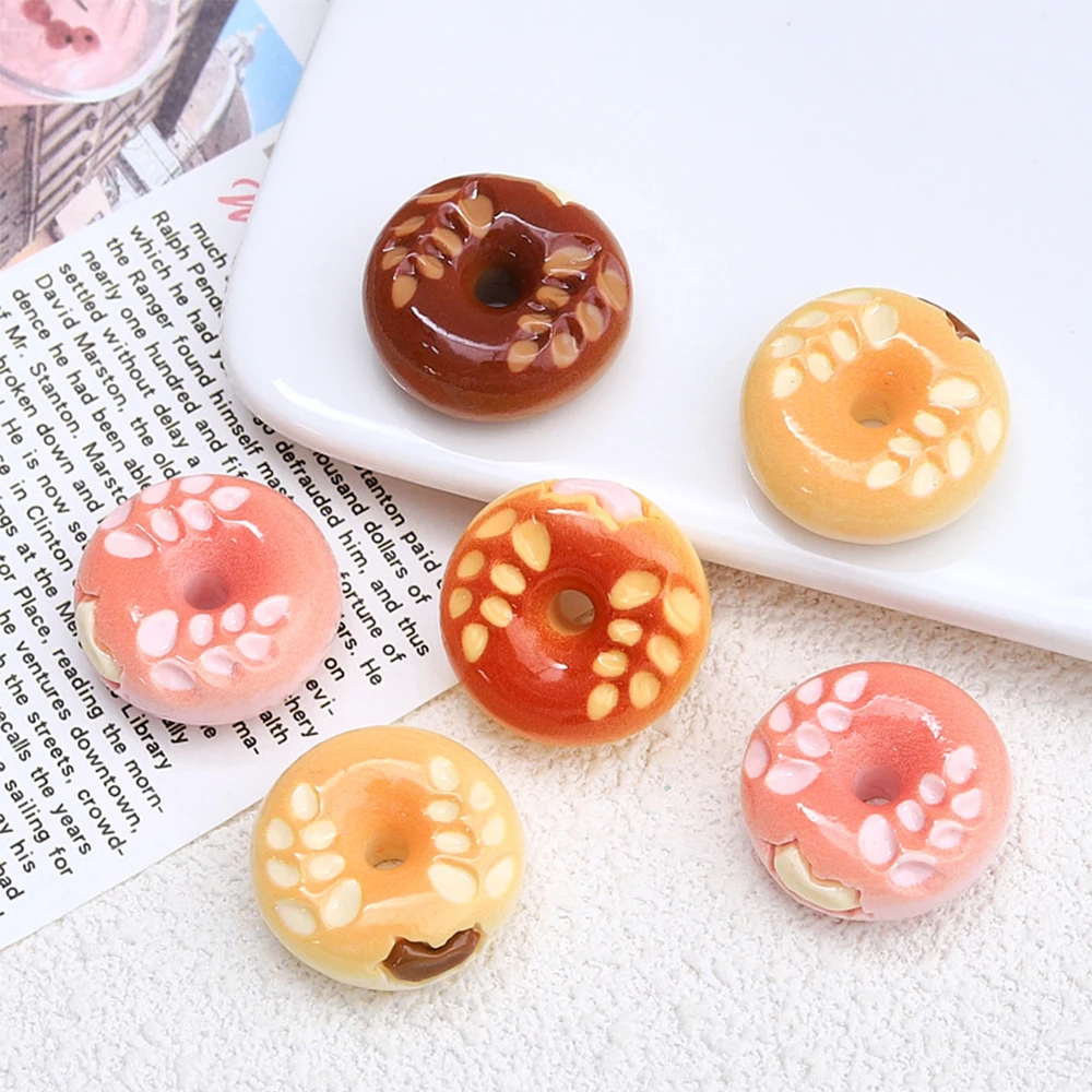 10PCS Shiny 23x23mm Doughnut Series Miniature Flat Back Resin Cabochons For Hairpin Scrapbooking DIY Home Decor Craft Accessorie