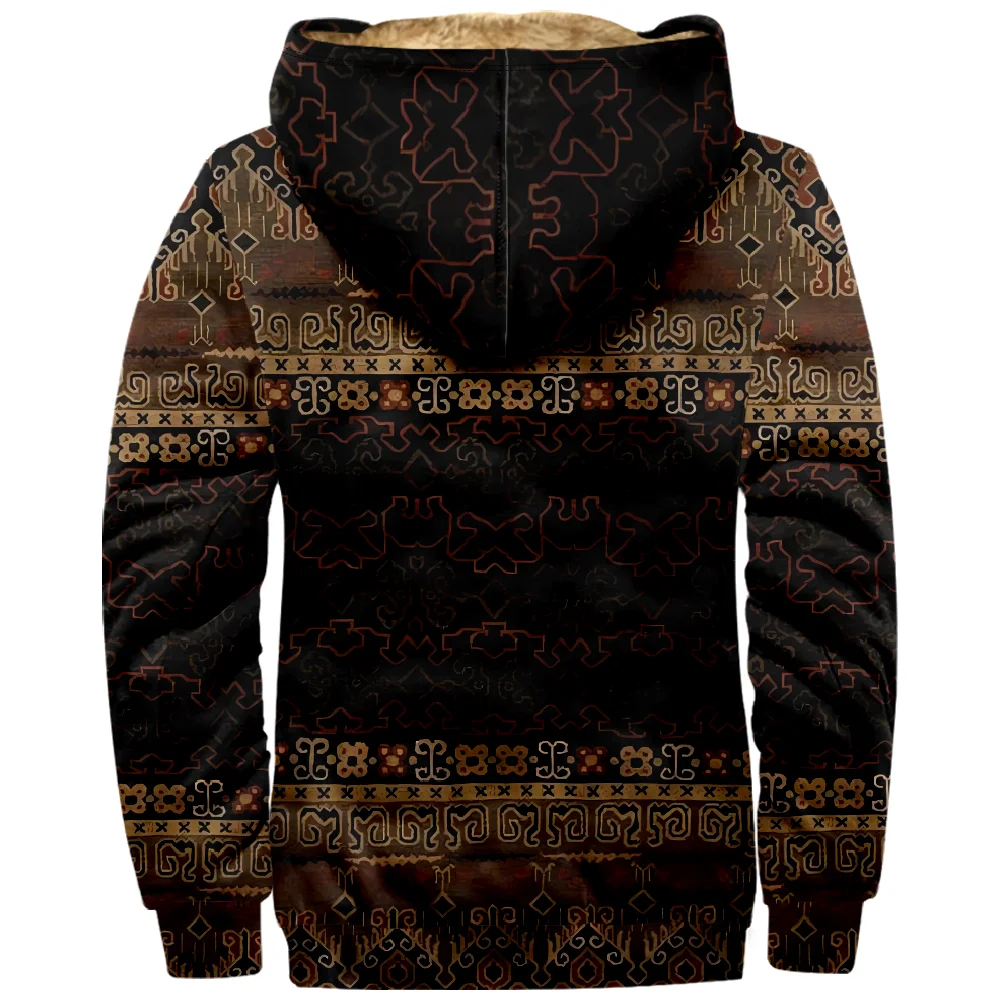 Tribal Pattern Graphic Vintage Hoodie Daily Outwear Long Sleeve Zip Sweatshirt Stand Collar Coat Women Men Winter Clothes