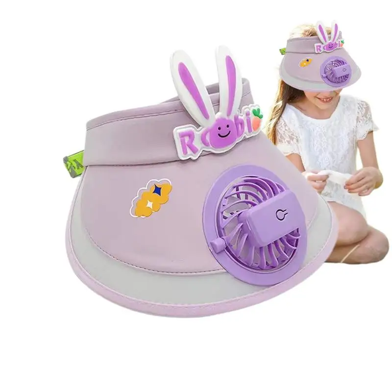 

Sun Visor Hats With Fan Rabbit Ears Large Brim Summer Sun Hat Cute Sunscreen Empty Top Hats Sun Visor Hats With Fan For Boys And