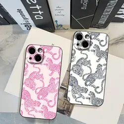 Preppy Pink Cheetah Pattern Phone Case FOR IPhone 15 pro max 14 11 12 Pro 15 16 Plus 13 Pro MAX XR XS Black Soft Covers