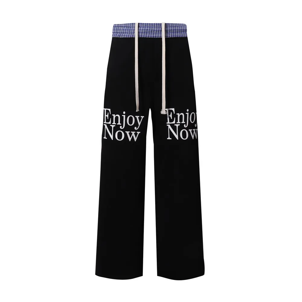 Letters Cotton Drawstring Elastic Waist Wide Leg Plaid SweatPants Trousers for Women Men Streetwear Winter Spring Trends Pants