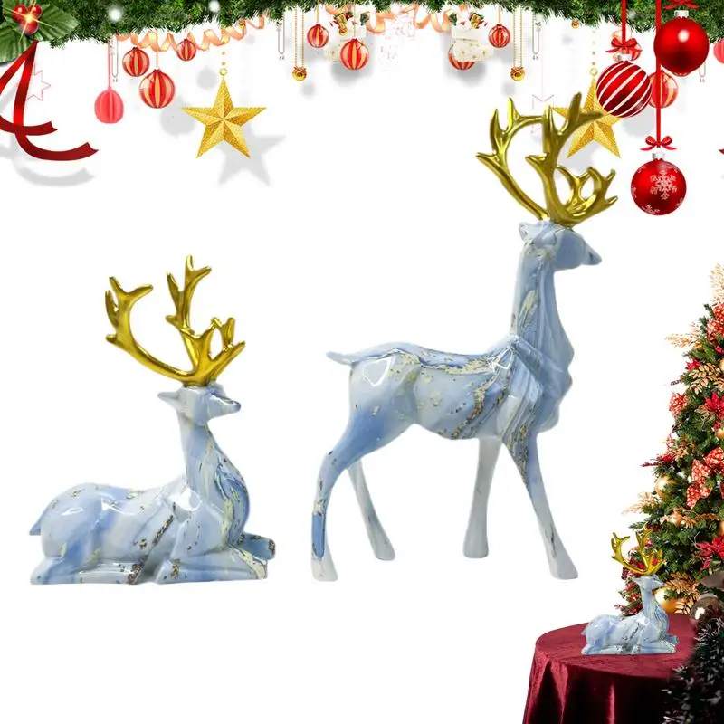 Christmas Deer Figurines Deer Sculpture For Living Room Sitting Standing Reindeer Sculpture Light Luxury Creative Ornaments Set