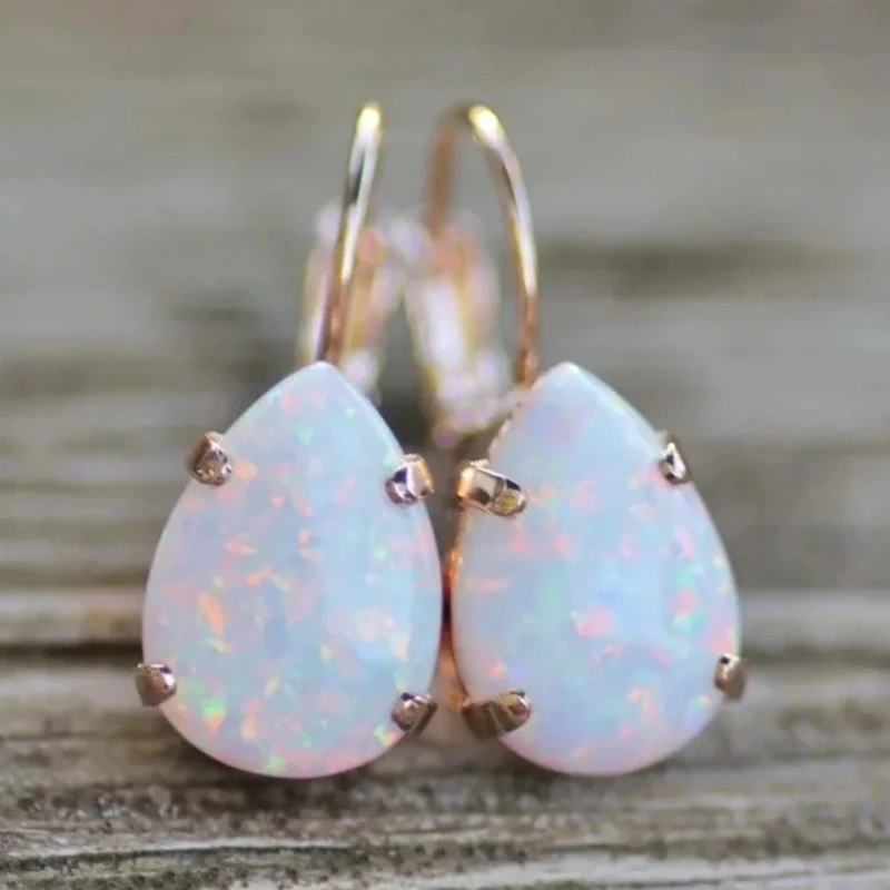 Fashion Rose Gold Color Water Droplet Inlaid Imitation Opal Dangle Earrings for Women Delicate Engagement Party Earrings Jewelry
