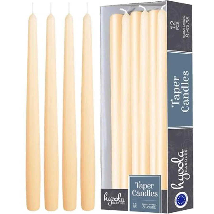 Tall Taper Candles - 10 Inch Cream Dripless, Unscented Dinner Candle, Paraffin Wax with Cotton Wicks - 8 Hour Burn Time Pack of