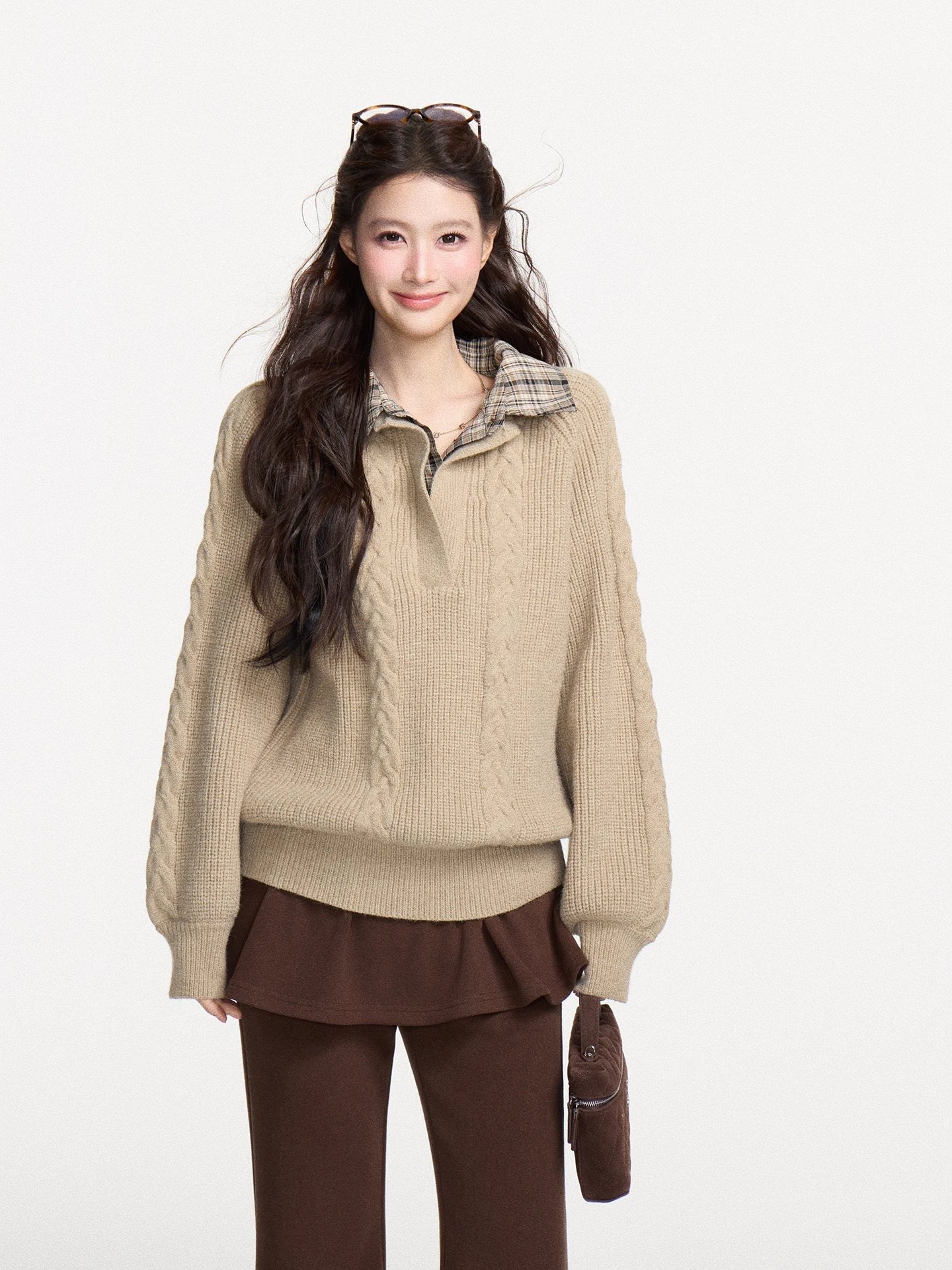 

Slimming Effectiven Knitted Sweater Women's Loose Casual irt Collar Winter Lazy Sle Long Sve Zipper Closure Knitwear